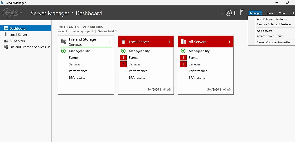 Image: Server Manager dashboard