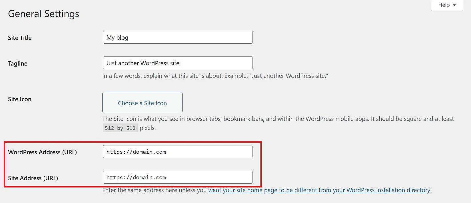 General settings in the WordPress admin area Image: General settings in the WordPress admin area