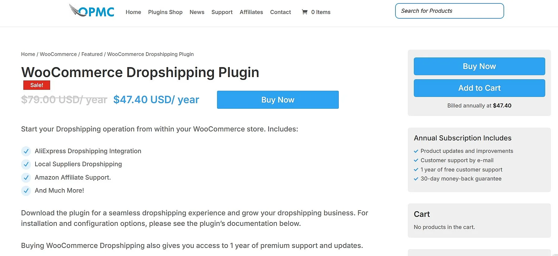 Image: Website for the WooCommerce dropshipping by OPMC plugin