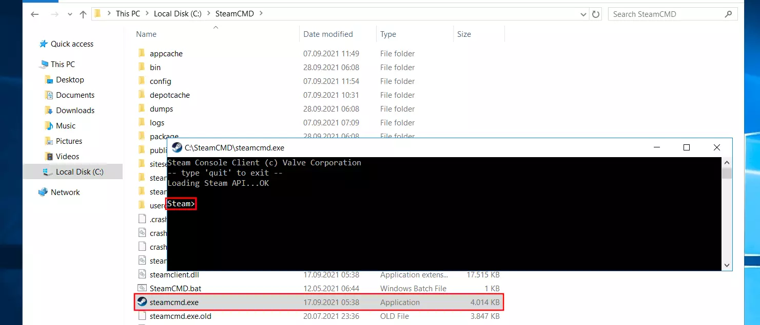 SteamCMD in the Windows Command Prompt Image: SteamCMD in the Windows Command Prompt