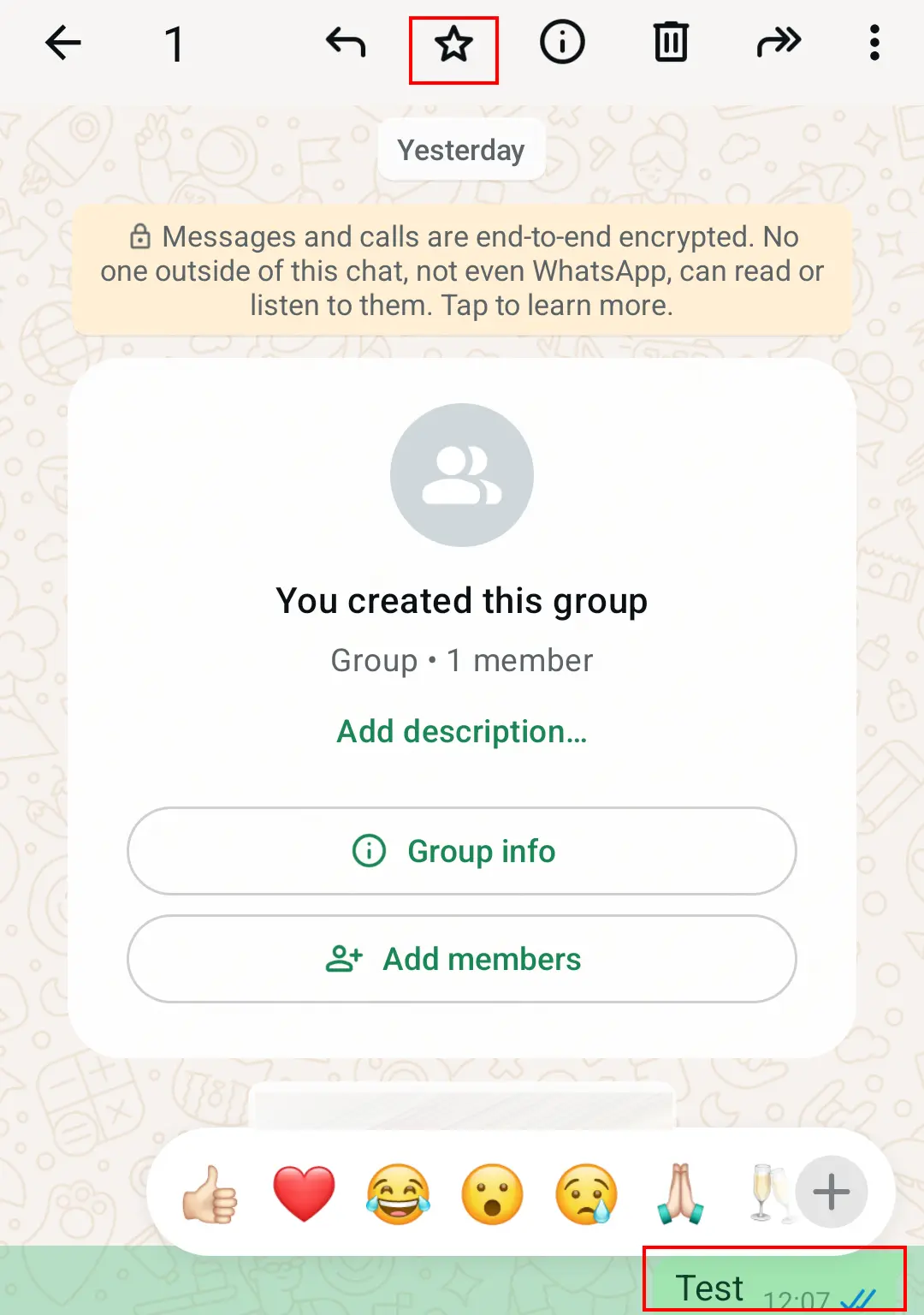Image: Android screenshot with the Star feature in WhatsApp
