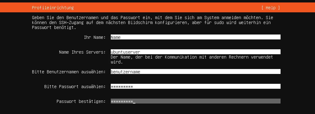 Image: Set up Ubuntu Server: Profile setup