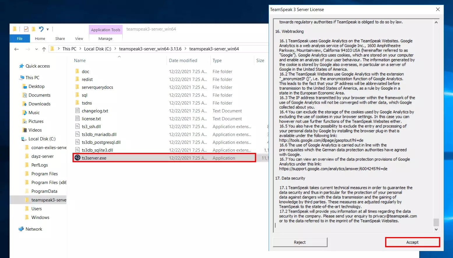 TeamSpeak: Server start and licence agreement Image: TeamSpeak: Server start and licence agreement
