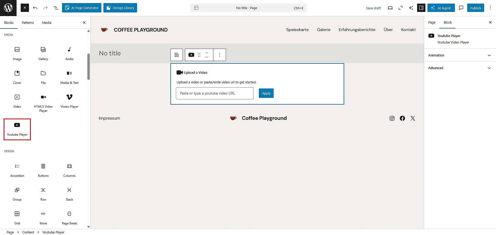 YouTube block in the Gutenberg editor Image: YouTube block in the Gutenberg editor