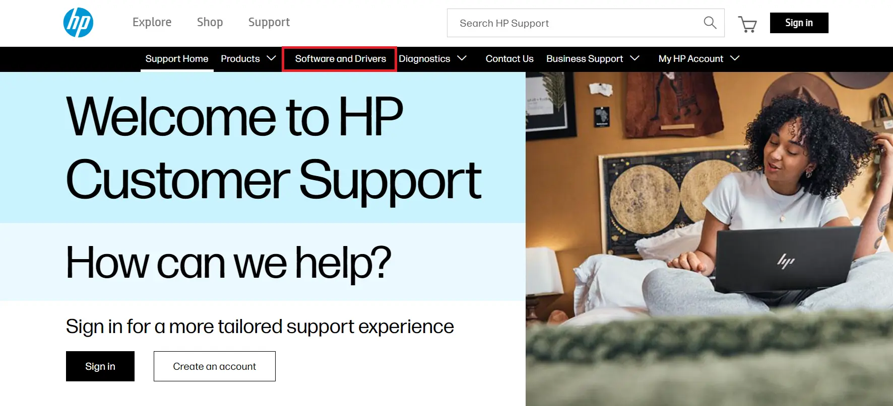 Image: HP website: Software and Drivers