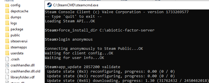 Instalación del Abiotic Factor Server en SteamCMD Imagen: Instalación del Abiotic Factor Server en SteamCMD