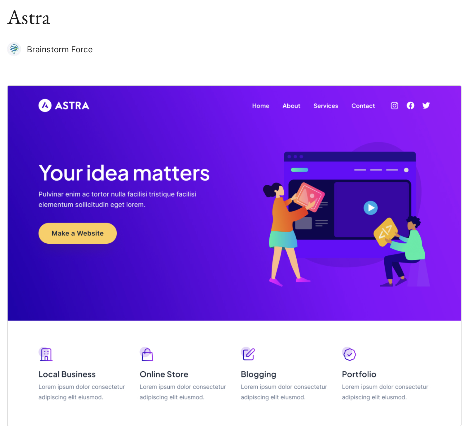 Vista previa del tema de WordPress Astra en WordPress.org Imagen: Vista previa del tema de WordPress Astra en WordPress.org