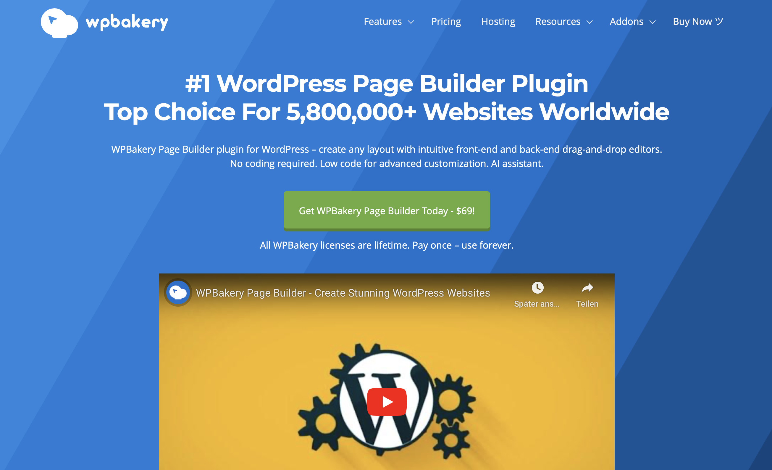 Captura de pantalla de la página web de WPBakery Imagen: Captura de pantalla de la página web de WPBakery