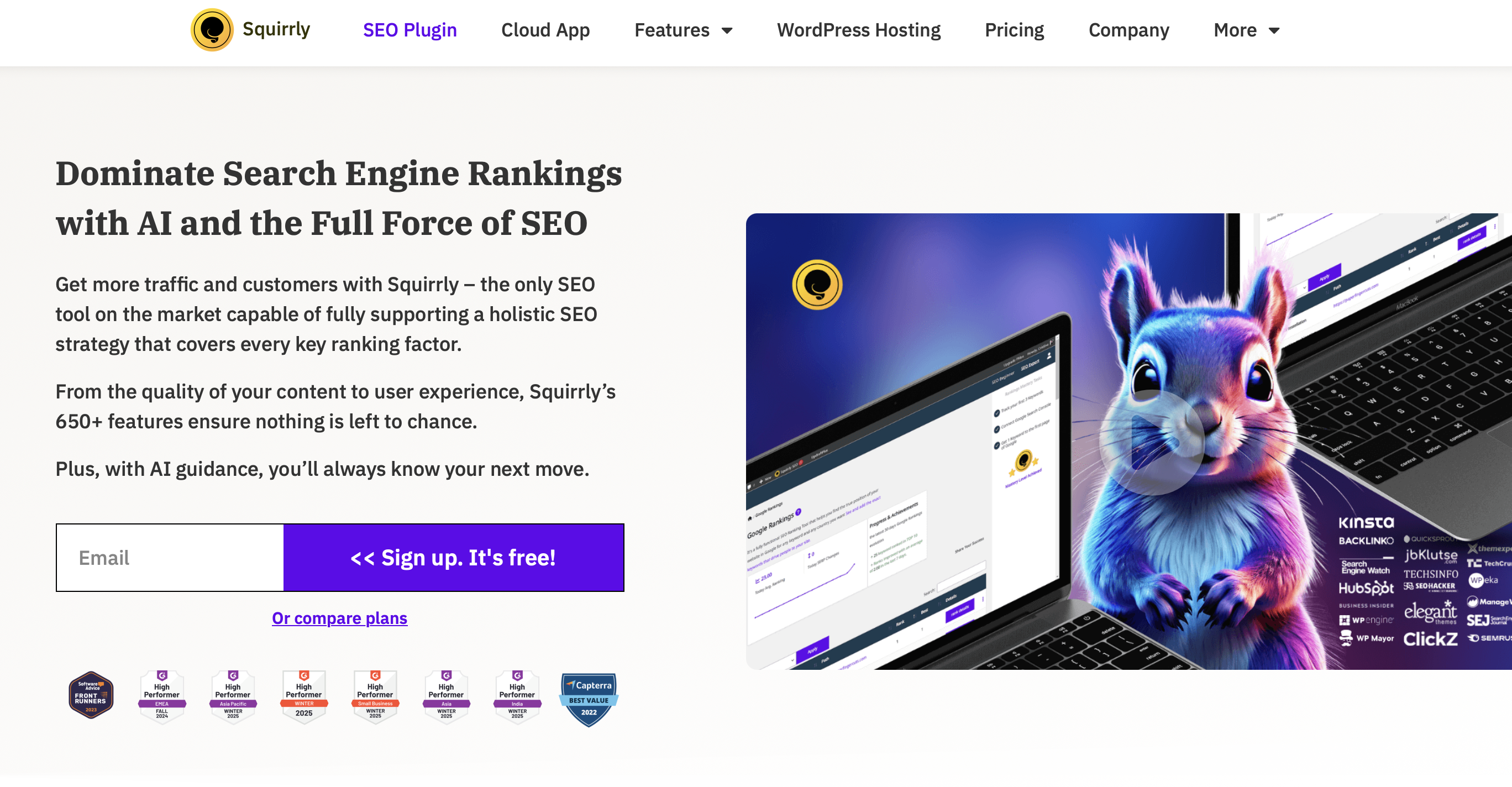 Página web del plugin premium para WordPress Squirrly SEO Imagen: Página web del plugin premium para WordPress Squirrly SEO