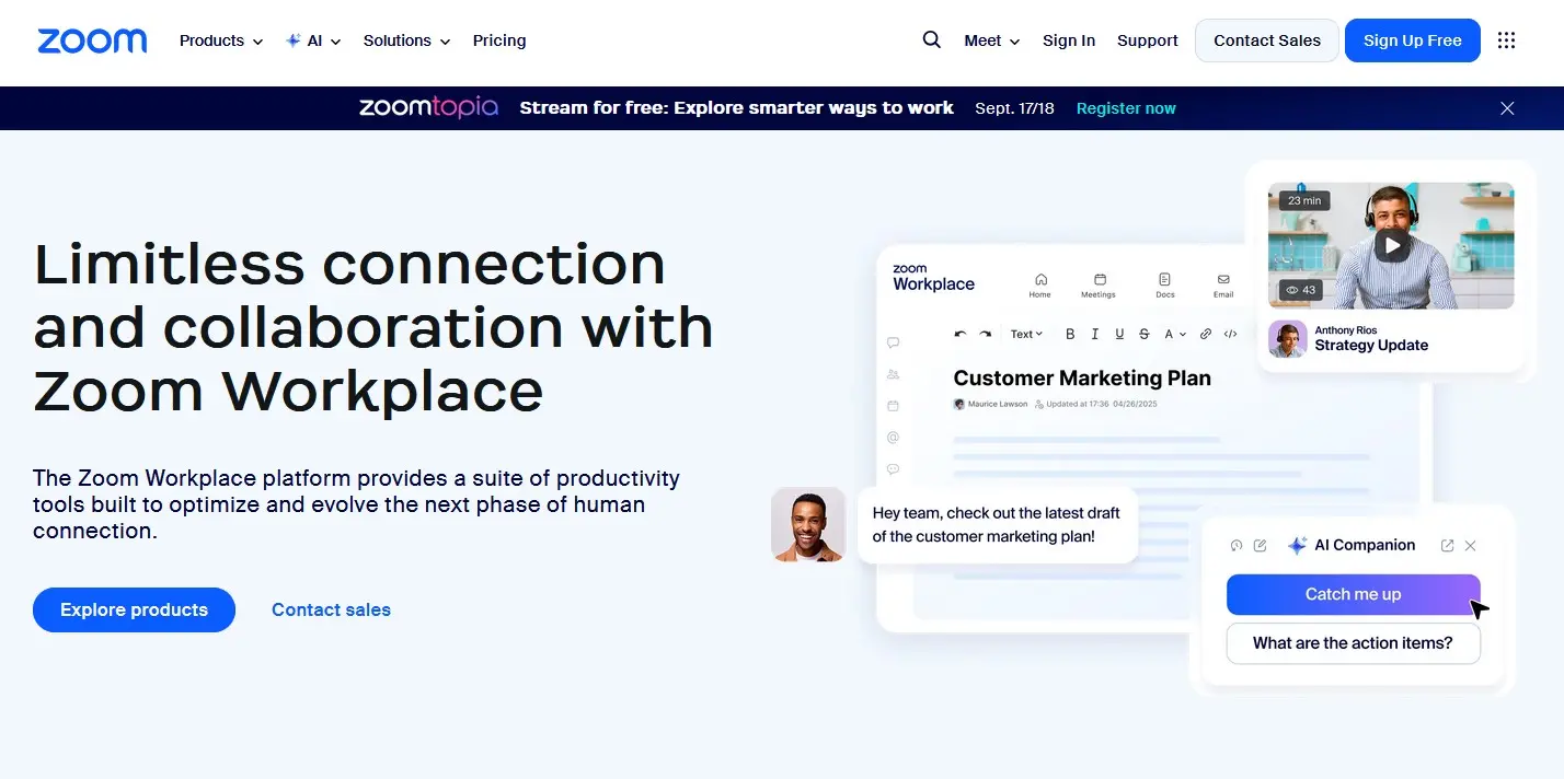 Imagen: P&aacute;gina de inicio de Zoom
