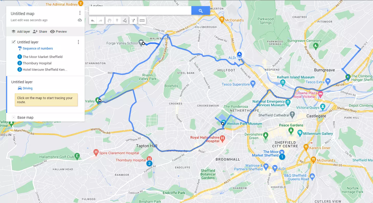 Captura de pantalla del servicio My Maps Captura de pantalla del servicio My Maps