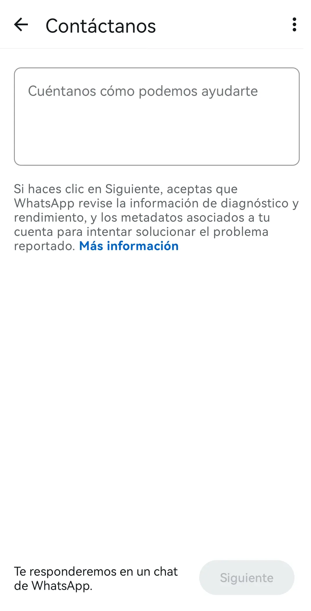 Imagen: Enviar un mensaje al equipo de asistencia de WhatsApp