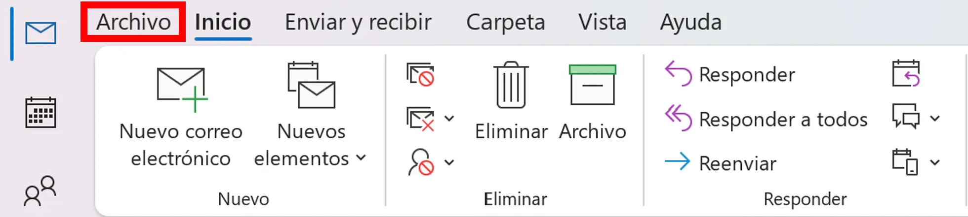 Pestaña Archivo en Microsoft Outlook Imagen: Pestaña Archivo en Microsoft Outlook
