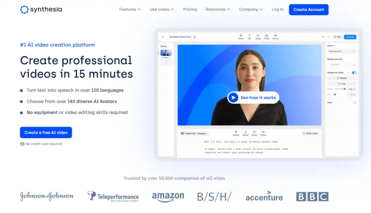 Captura de pantalla de la página web de Synthesia Captura de pantalla de la página web de Synthesia