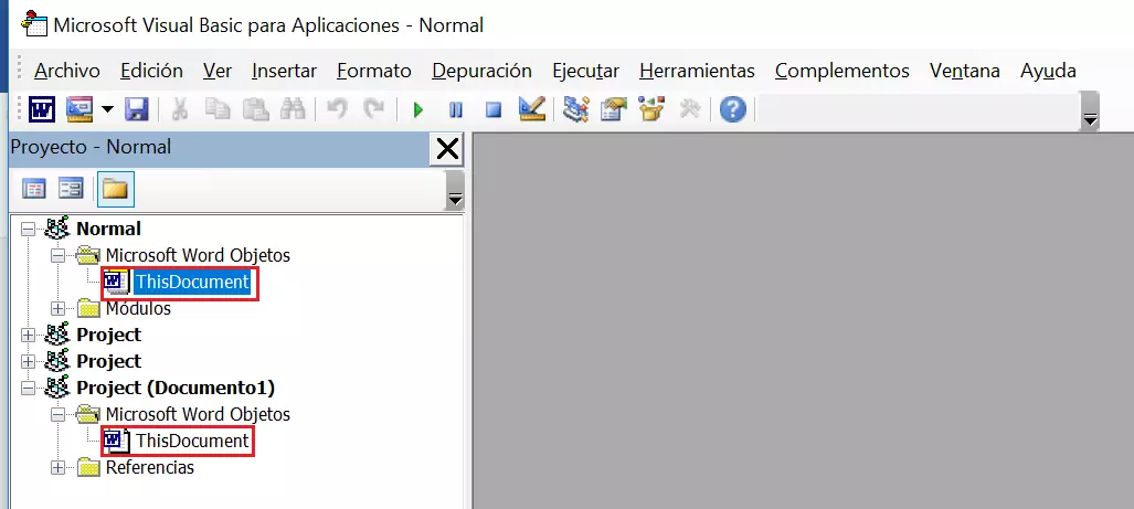 Imagen: Microsoft Word 2016: explorador de proyectos