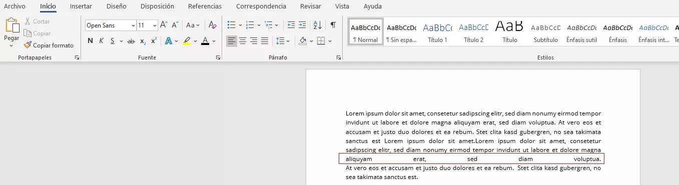 Imagen: Salto de línea manual en Word: texto justificado