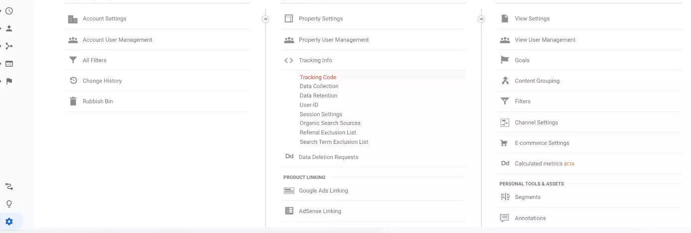 Imagen: Configuración de opciones para Google Analytics