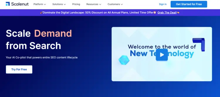 Captura de pantalla de la página web de Scalenut Captura de pantalla de la página web de Scalenut