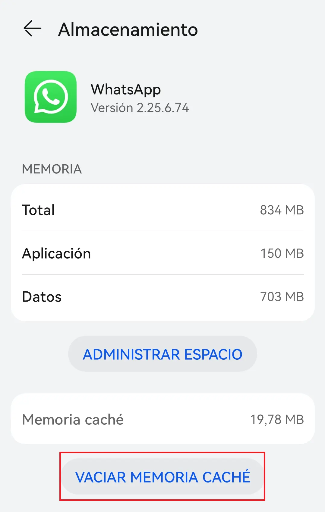 Imagen: Almacenamiento de WhatsApp