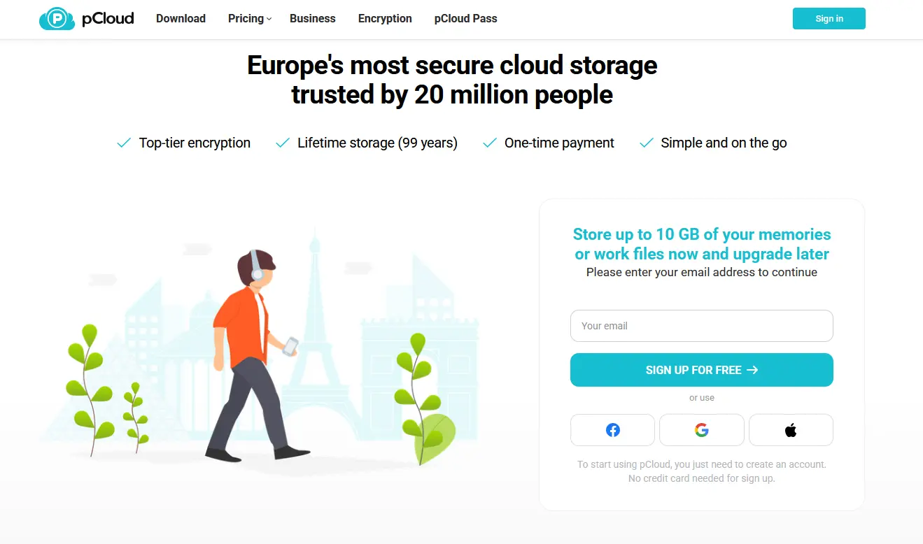Imagen: Captura de la página de inicio de pCloud