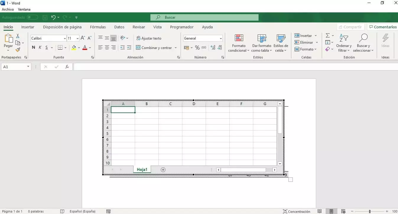 Imagen: Captura de pantalla de cómo crear una tabla de Excel en Word