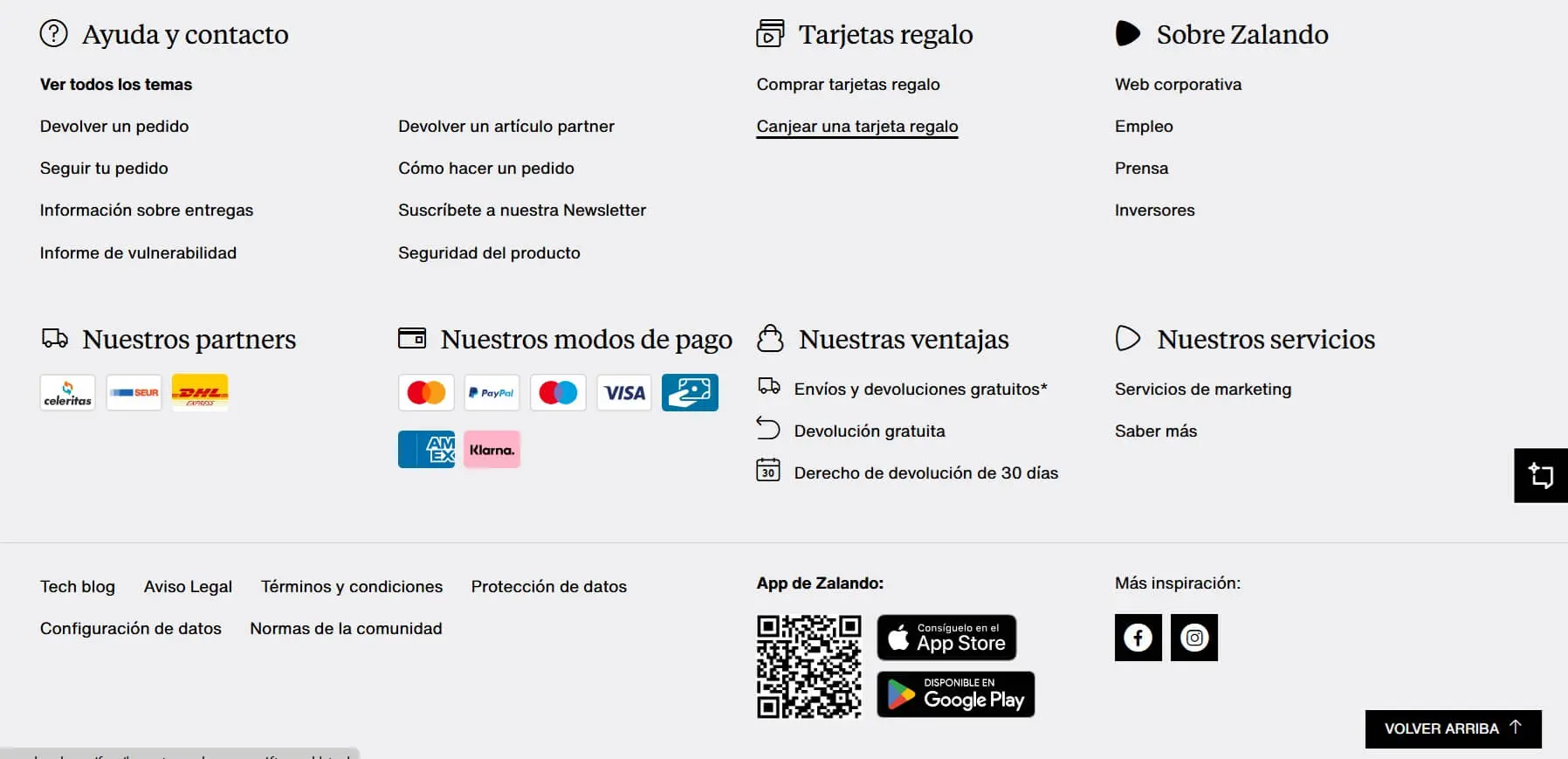 Imagen: Captura de pantalla del footer de Zalando
