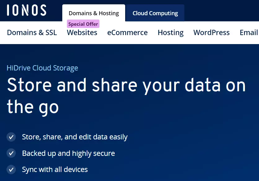 Imagen: Captura de pantalla de IONOS HiDrive