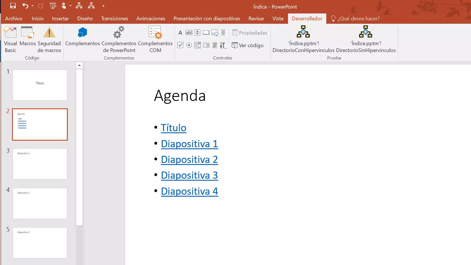 Imagen: PowerPoint 2016: ejemplo de diapositiva con índice
