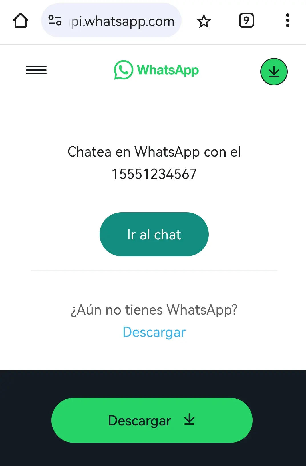 Imagen: Contactar con una persona por WhatsApp en el navegador sin guardar el número