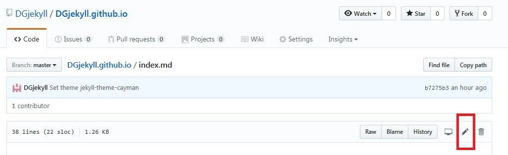 Imagen: Repositorio de GitHub Pages: ventana para editar el código