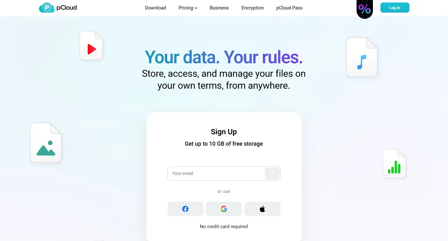 Imagen: Captura de la p&aacute;gina de inicio de pCloud