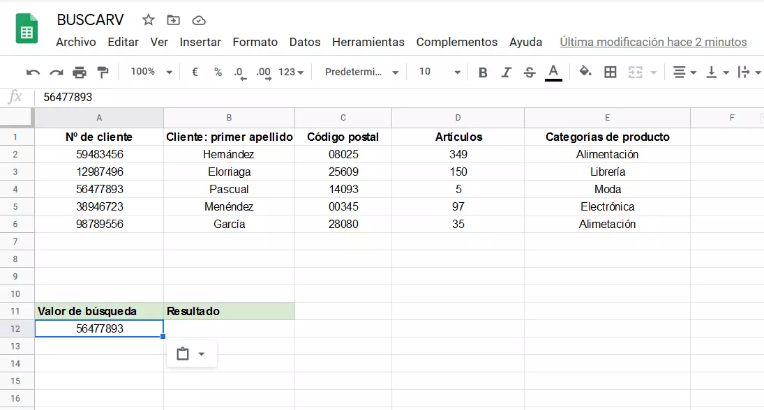 Valor de búsqueda definido en Google Sheets Valor de búsqueda definido en Google Sheets