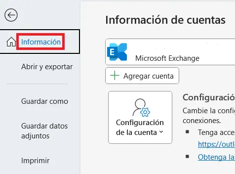 Microsoft Outlook: pestaña “Archivo” Imagen: Microsoft Outlook: pestaña “Archivo”