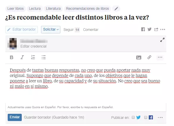 Imagen: Editor de respuestas en Quora
