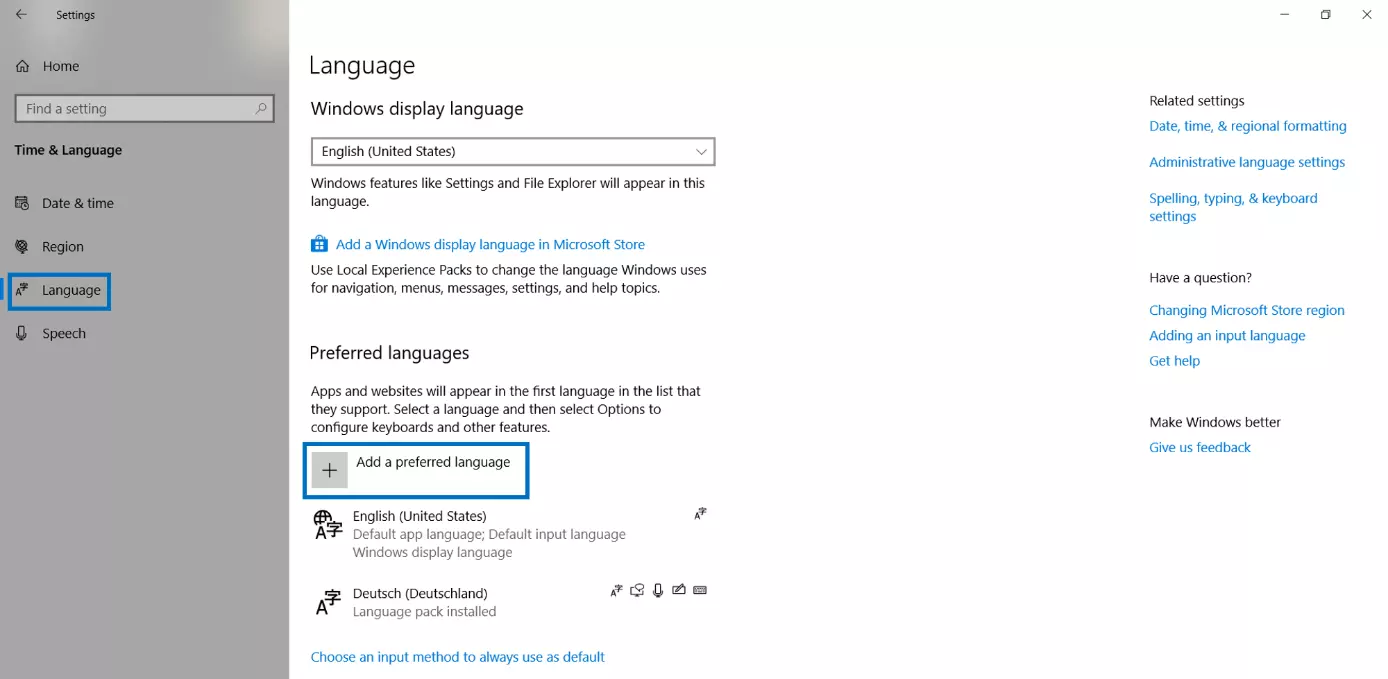 Imagen: Configuración de opciones de idioma de Windows