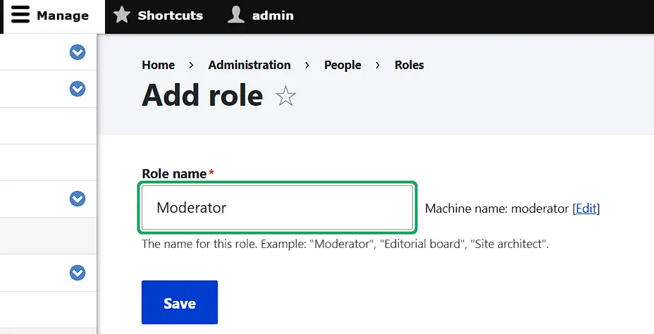 Menú de Drupal para añadir un nuevo grupo de usuarios Imagen: Menú de Drupal para añadir un nuevo grupo de usuarios