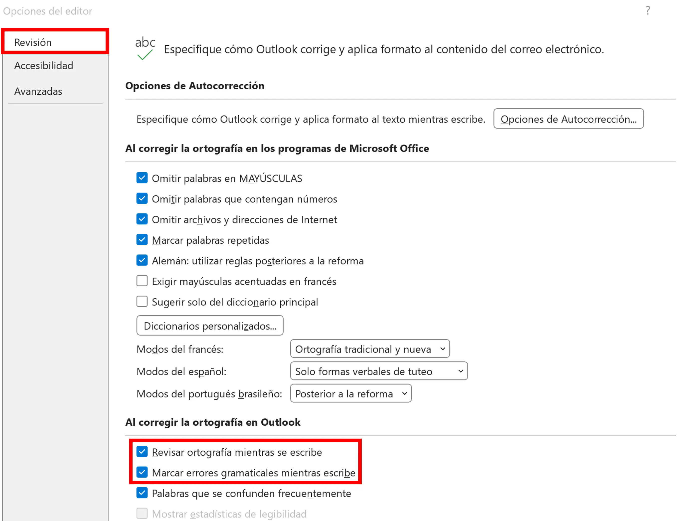 Revisión de texto en Outlook Imagen: Revisión de texto en Outlook