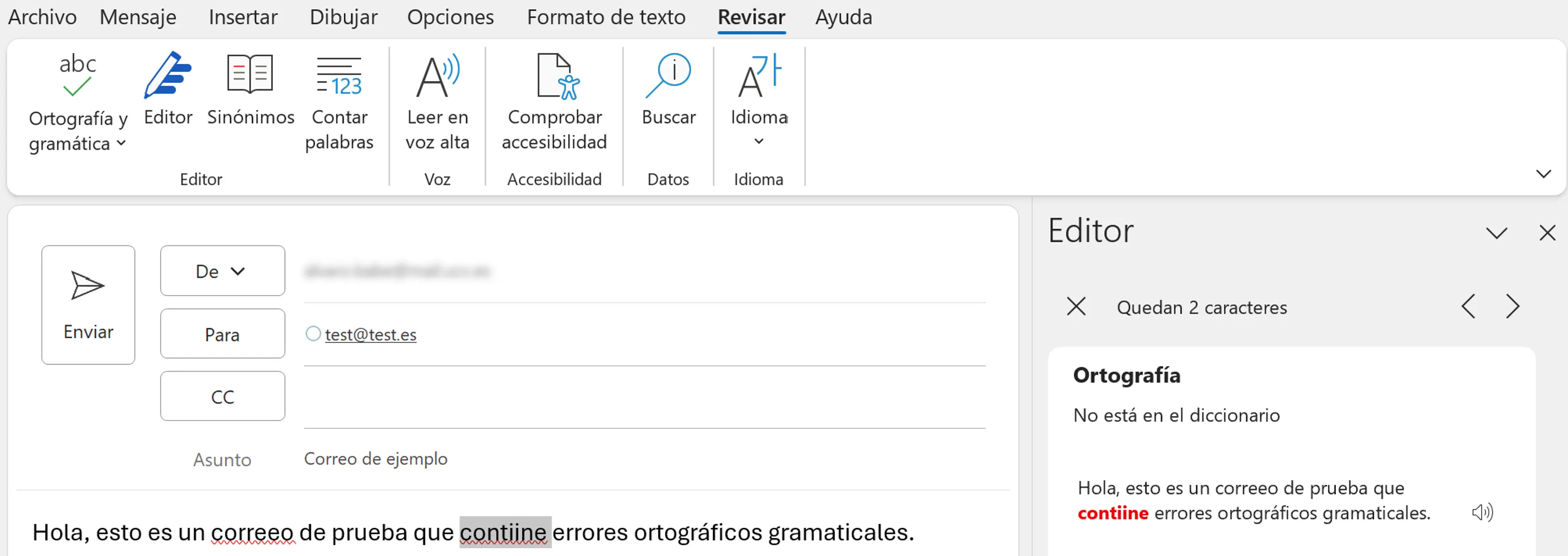 Revisión ortográfica manual en Outlook Imagen: Revisión ortográfica manual en Outlook