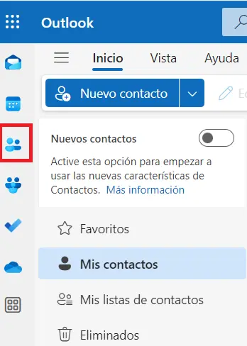 Icono de contactos en la versión web de Outlook Imagen: Icono de contactos en la versión web de Outlook