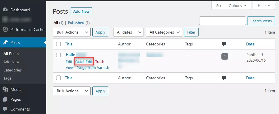 Imagen: Pestaña “Todas las entradas” en “Entradas” en el Backend de WordPress 