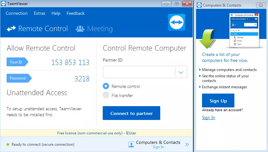 Imagen: Ventana de TeamViewer donde se puede configurar el control remoto