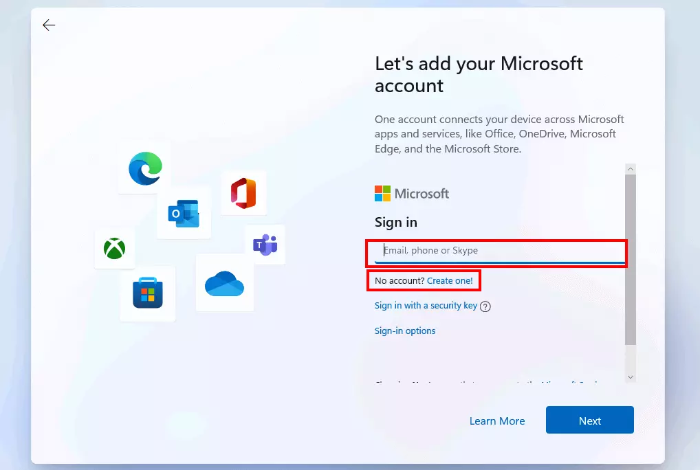 Imagen: Instalación de Windows 11: añade una cuenta de Microsoft