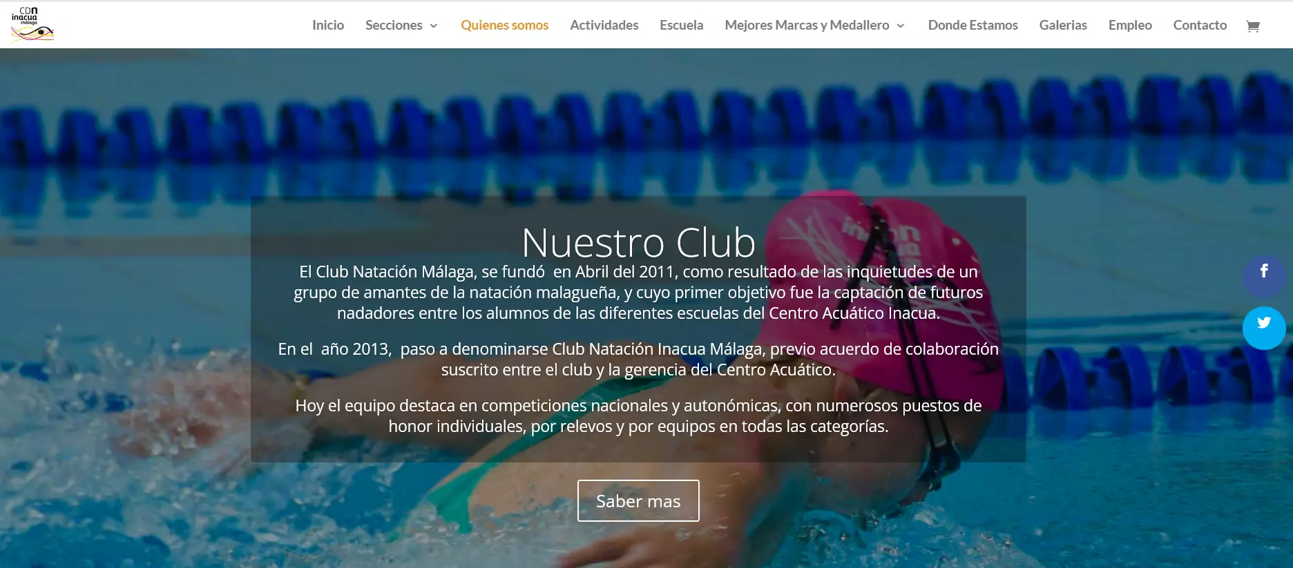Imagen: Captura de pantalla de la página web del Club Natación Málaga
