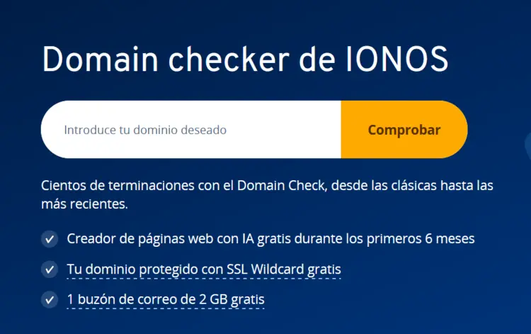 Comprobar de forma gratuita la disponibilidad del dominio con Domain checker de IONOS Comprobar de forma gratuita la disponibilidad del dominio con Domain checker de IONOS