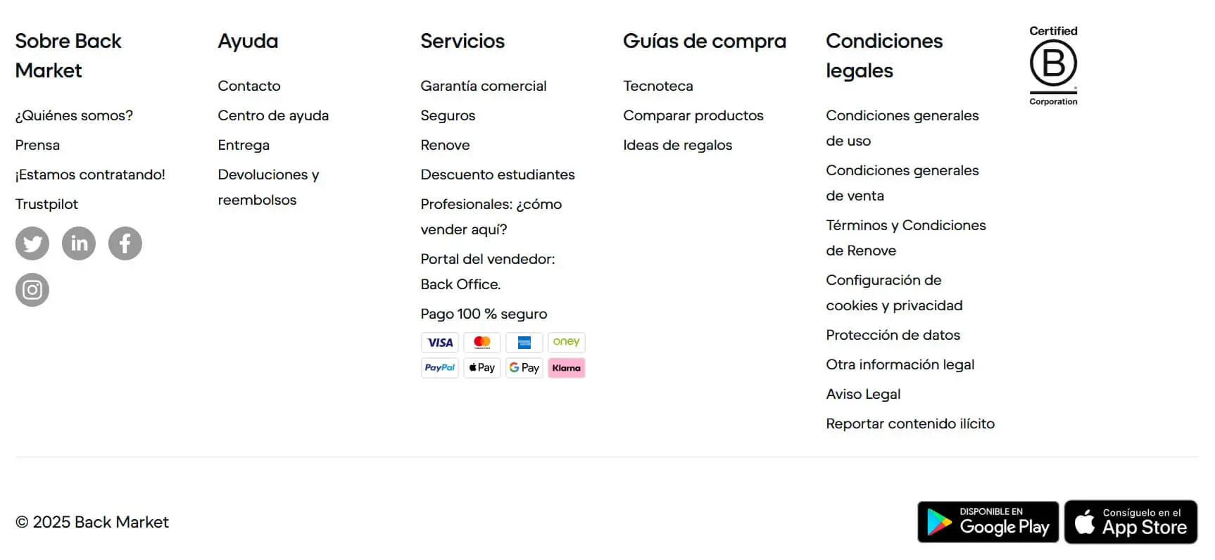 Imagen: Captura de pantalla del footer de Back Market