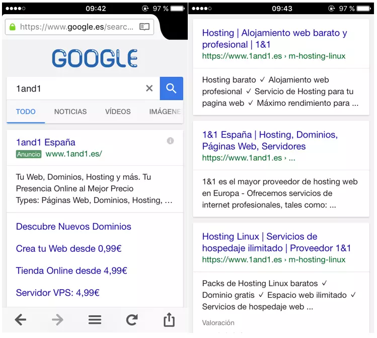 Imagen: Resultados de búsqueda en Google Mobile
