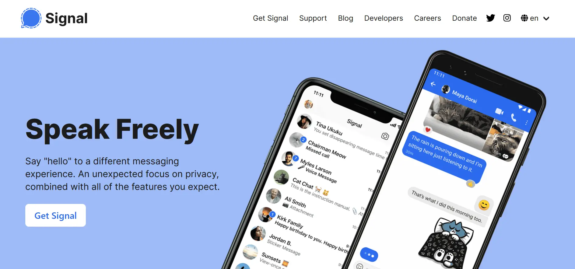 Imagen: Captura de la página principal de Signal