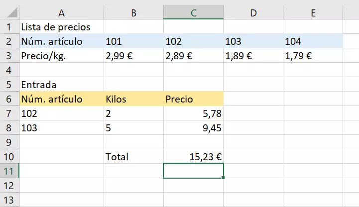 Imagen: BUSCARH: celdas C7 y C8 con resultados.