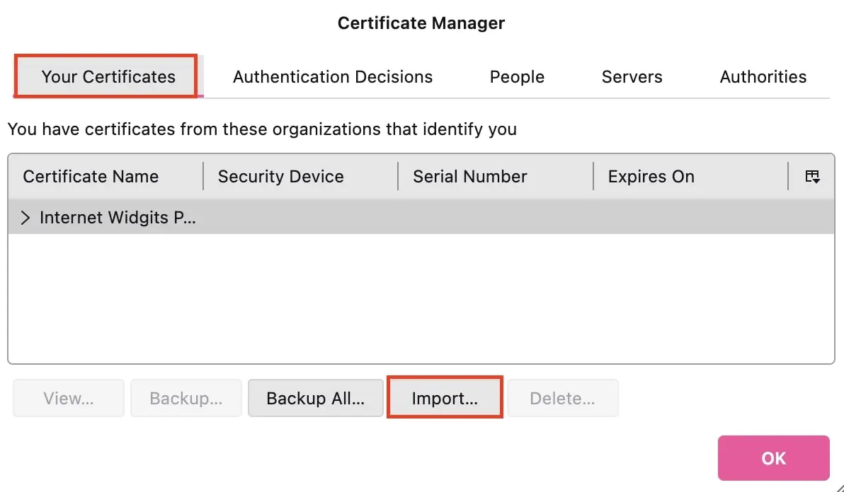 Importar certificado en Thunderbird Imagen: Importar certificado en Thunderbird