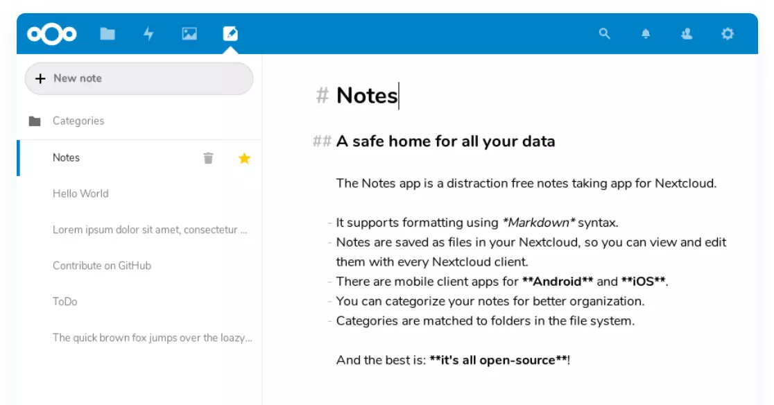 Captura de pantalla de Notes en la base de datos de la app Nextcloud Captura de pantalla de Notes en la base de datos de la app Nextcloud